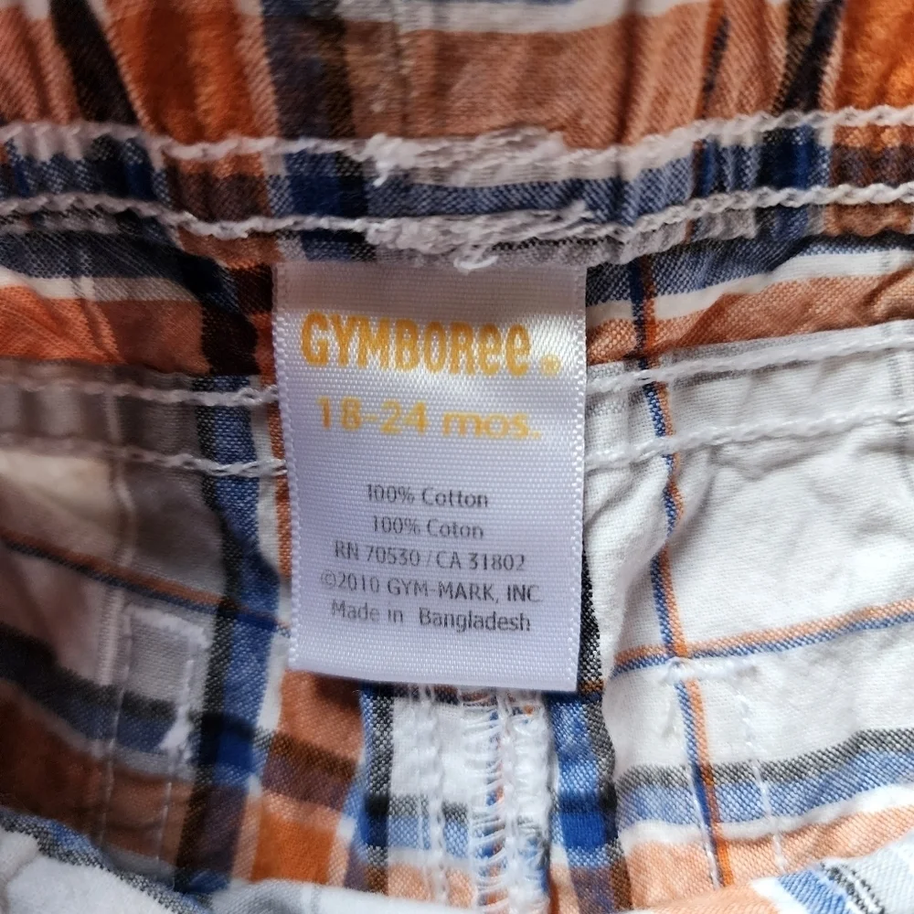 GYMBOREE White, orange and blue plaid shorts Size 18-24 mo